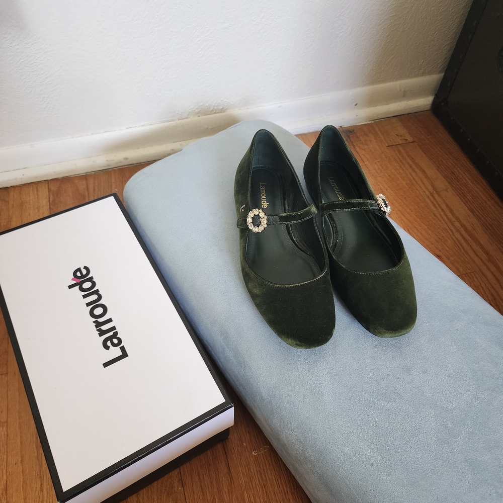 Larroude Green Suede Mary Jane Shoes